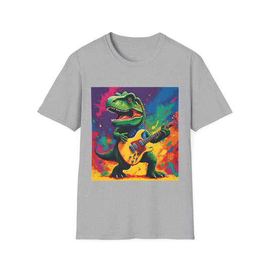"Jurassic Jam T Shirt: T. Rex Shreds in Full Color Fury" Unisex Softstyle T Shirt