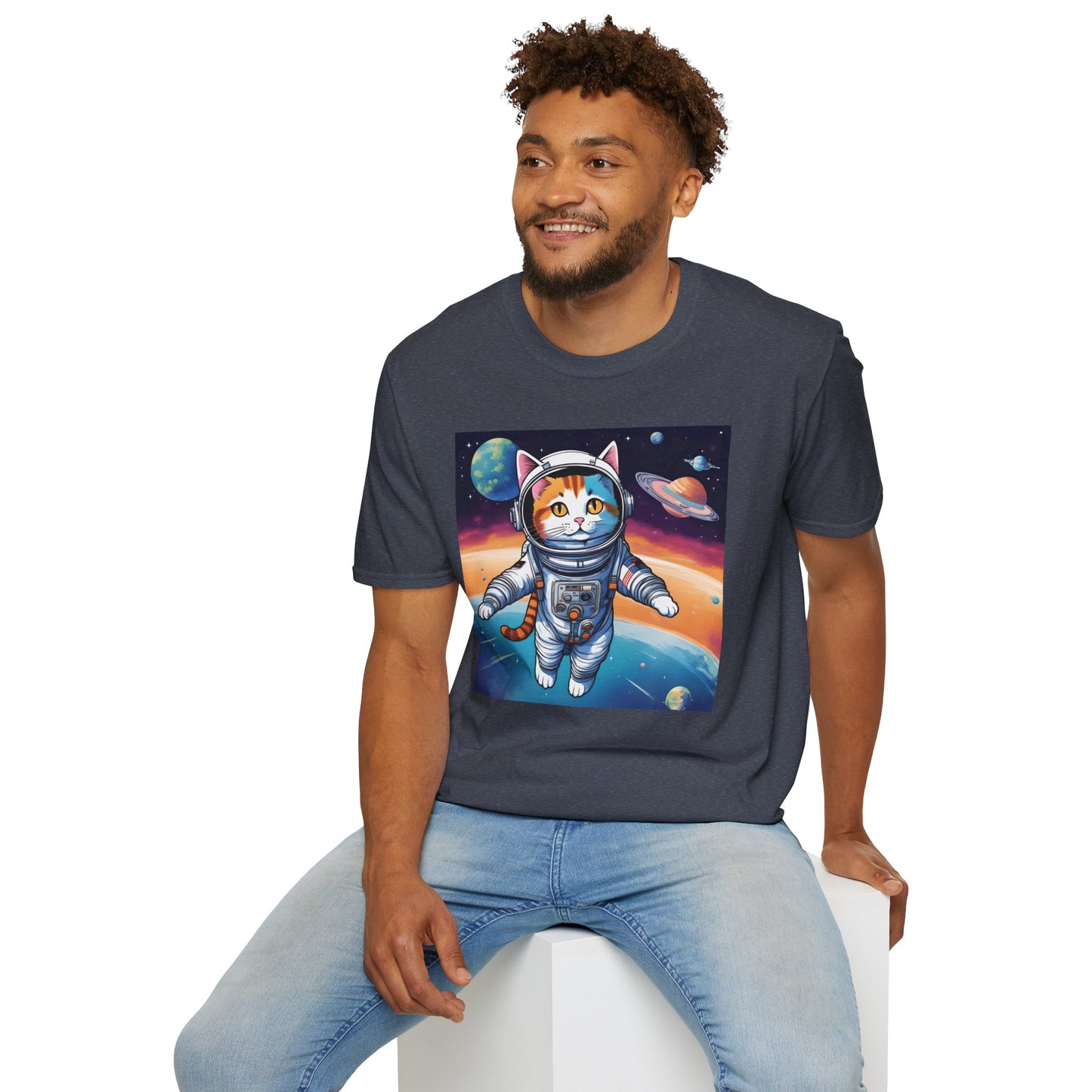 "Galactic Catstronaut: Cosmic Couture for the Campy Explorer" Unisex Softstyle T Shirt