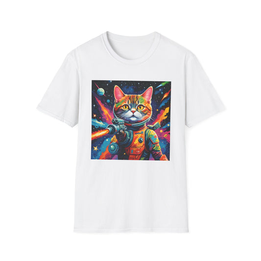 "Laser Catstronaut T Shirt: Galactic Glam Meets Feline Firepower"