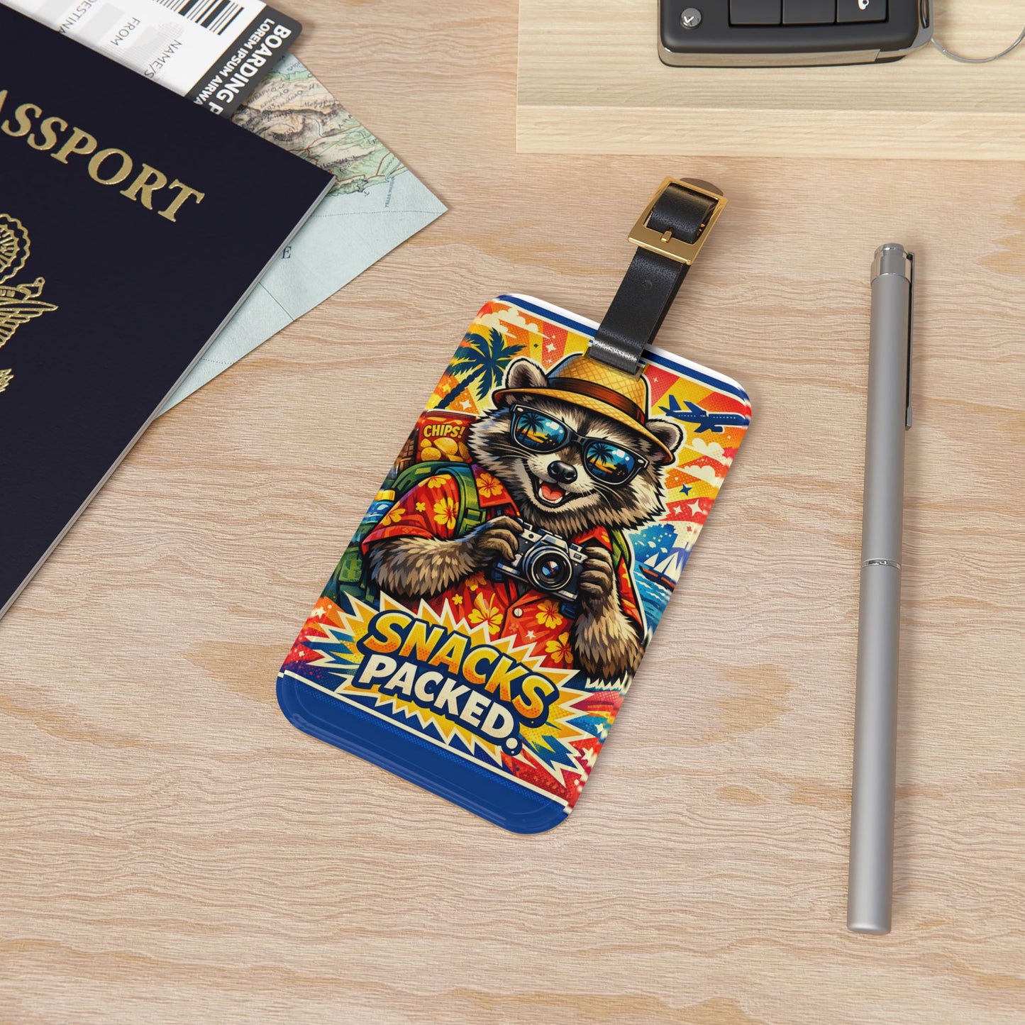 Snacks Packed Raccoon Luggage Tag