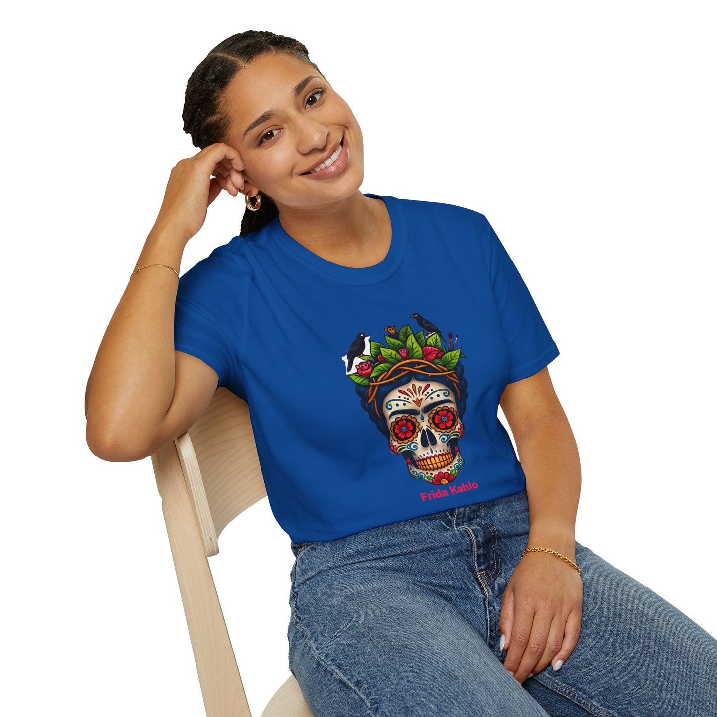Frida Kahlo Sugar Skull T Shirt — Día de los Muertos Floral Art Tee