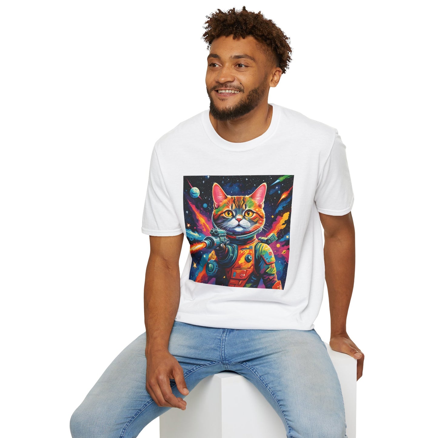 "Laser Catstronaut T Shirt: Galactic Glam Meets Feline Firepower"