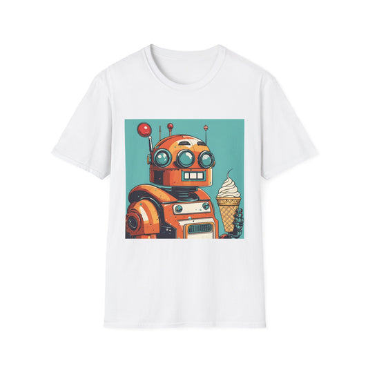 Retro Robot with Ice Cream T Shirt – Sweet Tech Nostalgia