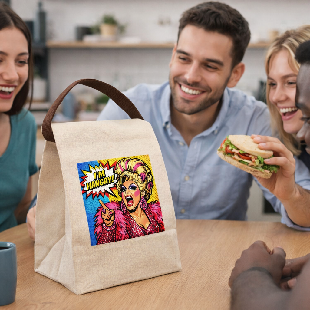 Canvas Lunch Bag — Pop Art Drag 'I'm Hangry!' Insulated Tote