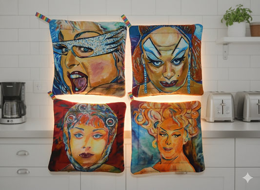 Divine Baltimore's Drag Queen Set of 4 Pot Holders Original Art by Lucky Studios Add Camp to Your Kitchen!