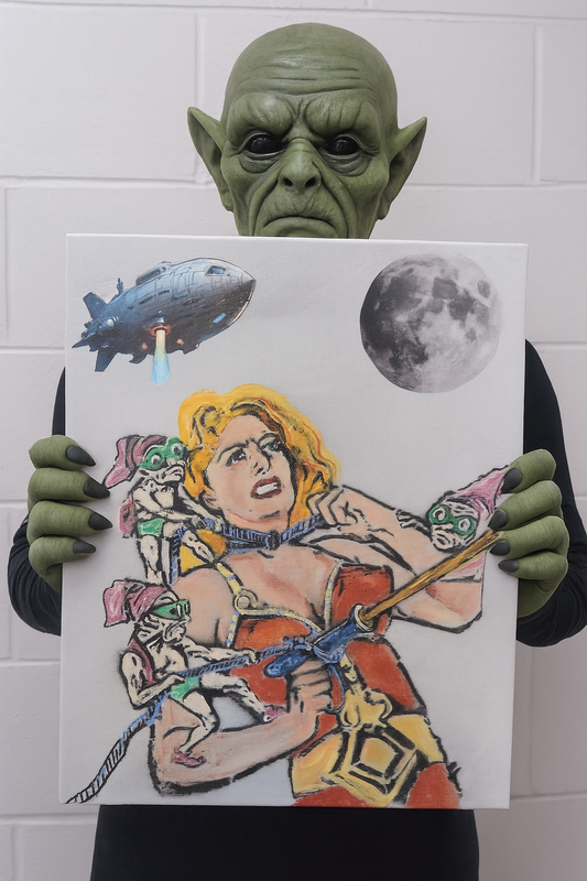 Original Graffiti Painting – Sci-Fi Femme Showdown Comic Book Chaos Meets Street Art 12"x16"