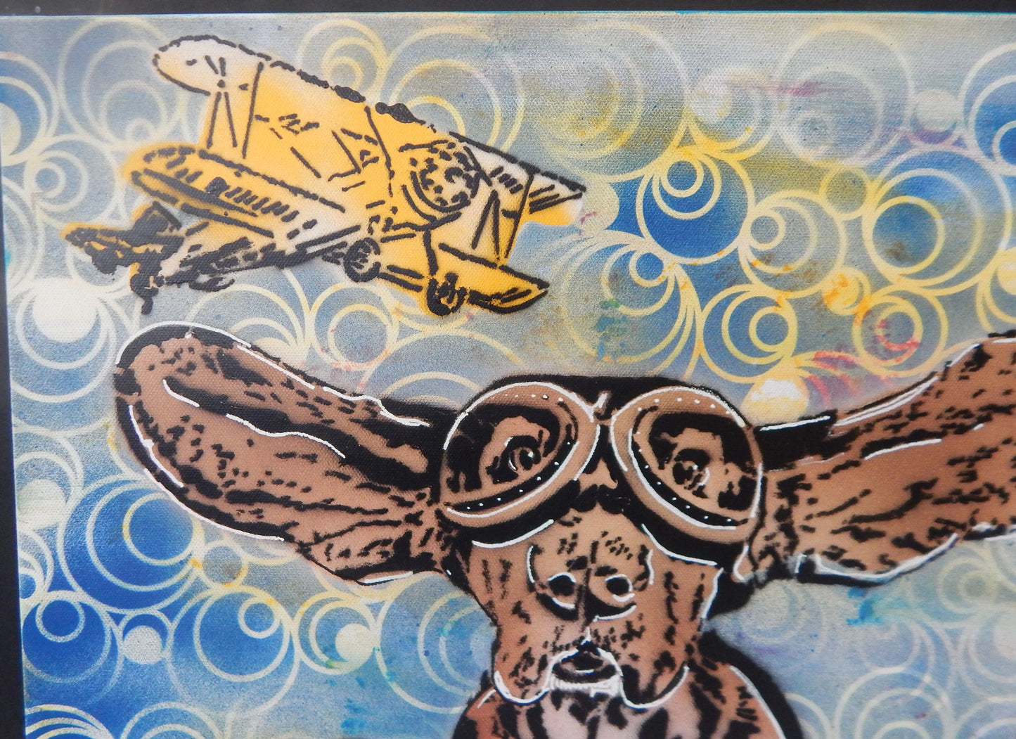 Beagle "Dreaming of Flight" Original Graffiti spray paint with Silver leaf 16 x 20 Premium Quality Canvas