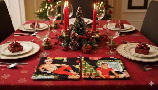 Holiday Hunks Pot Holder – Campy Christmas Kitchen Couture! Set of 2 Insulated Christmas Gifts Great Stocking Stuffer
