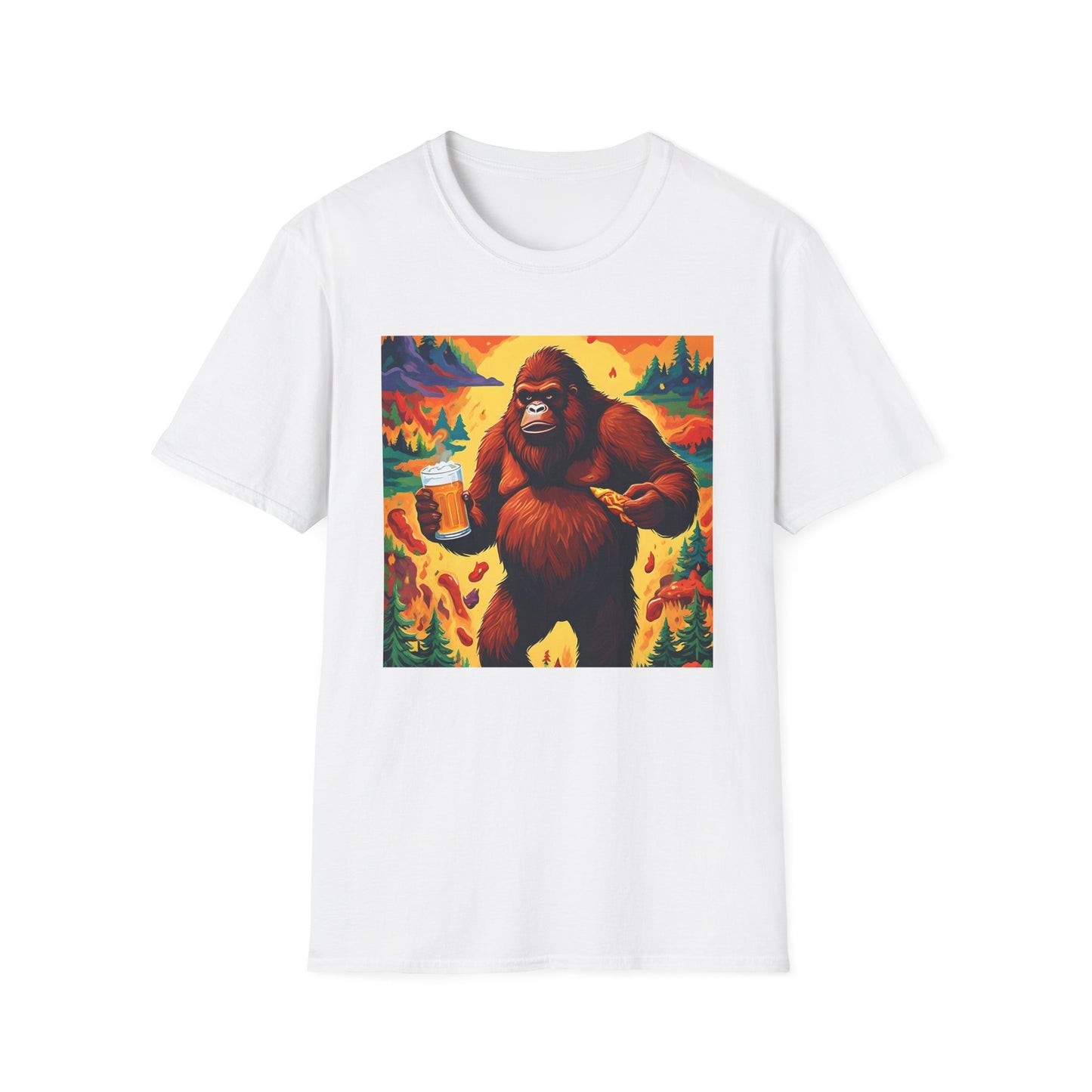 Sasquatch Snack T Shirt: Beer, Pizza, and Forest Fire Realness