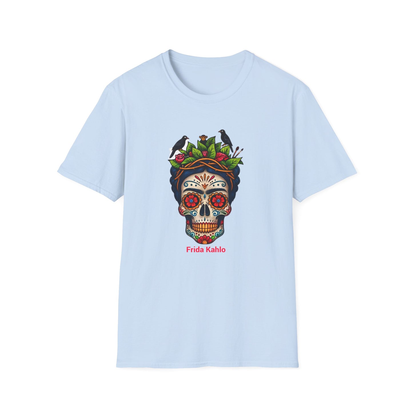 Frida Kahlo Sugar Skull T Shirt — Día de los Muertos Floral Art Tee