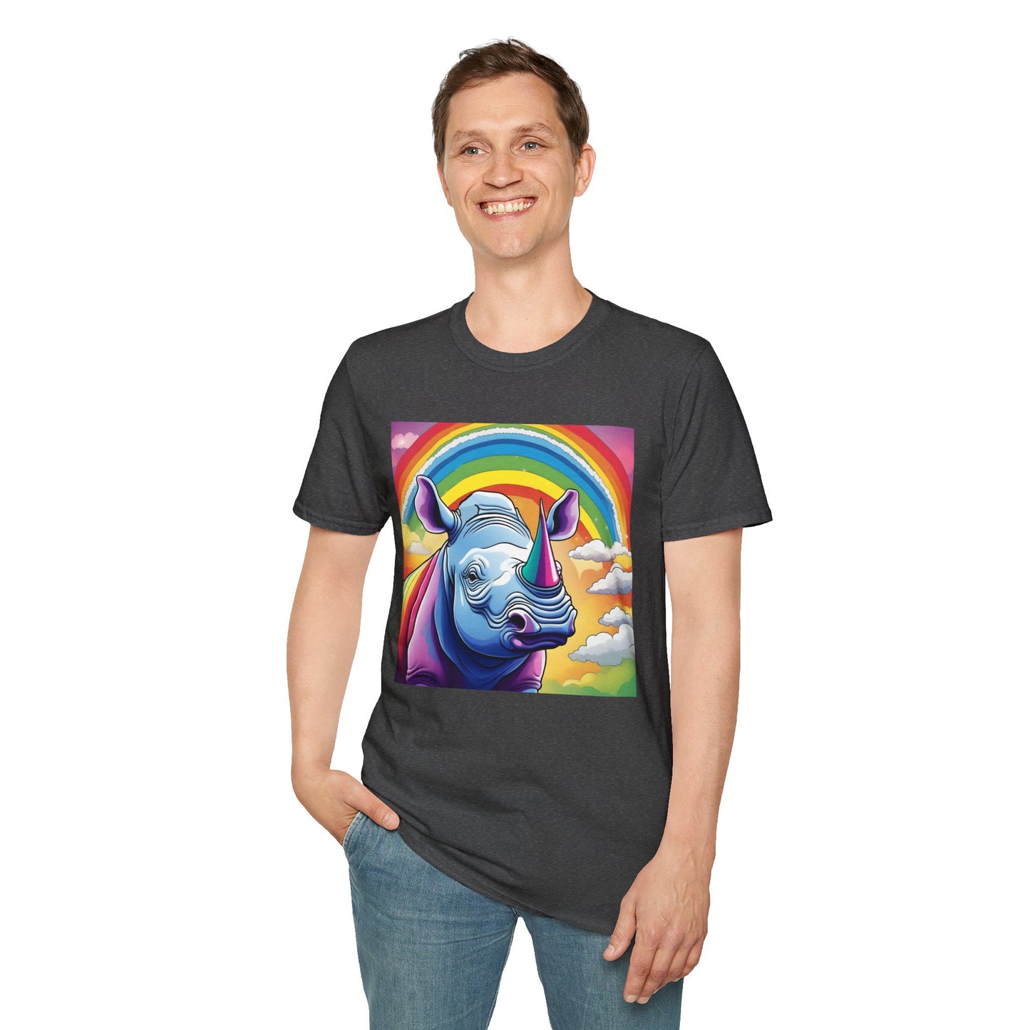 Rainbow Rhino Rampage – Surreal Safari T Shirt