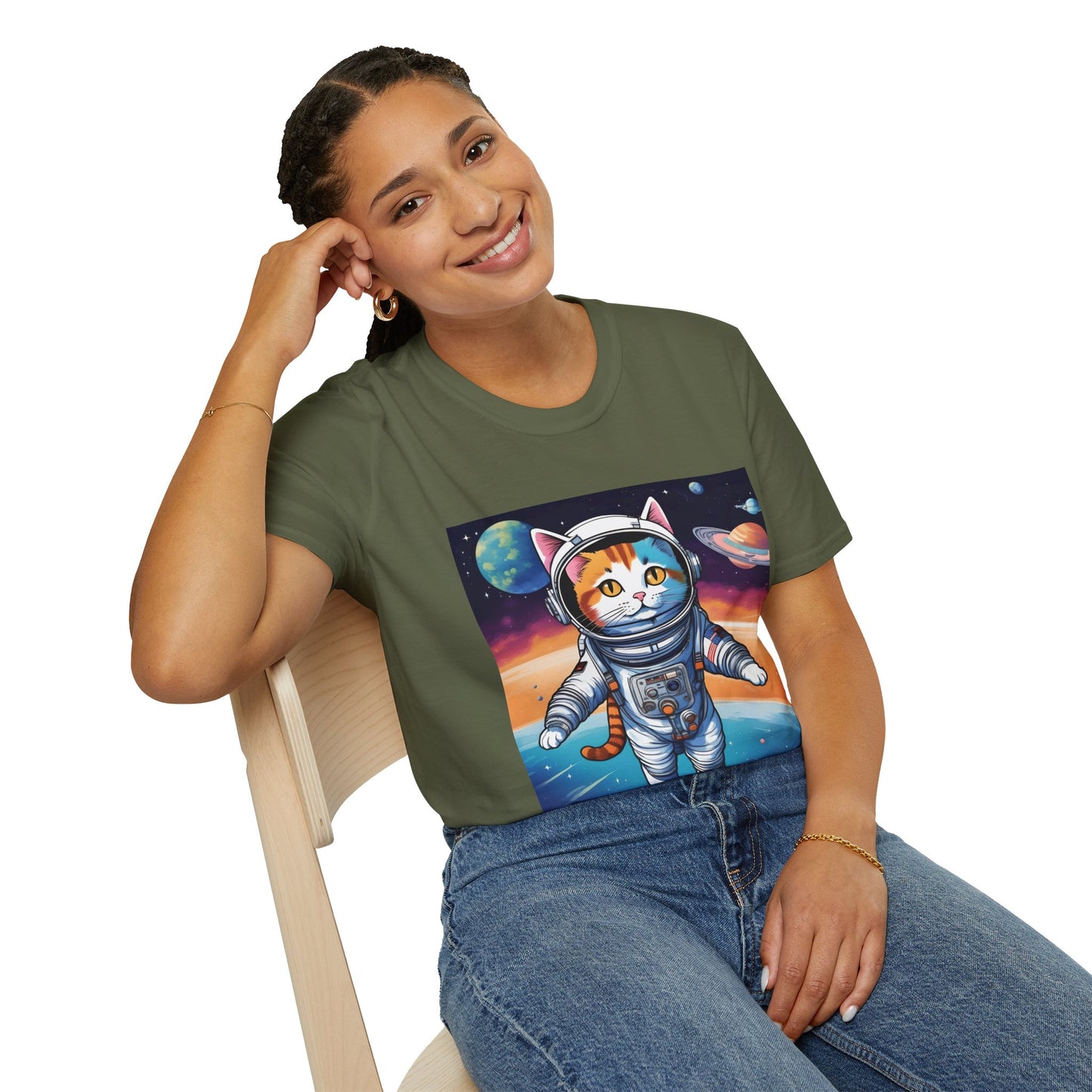 "Galactic Catstronaut: Cosmic Couture for the Campy Explorer" Unisex Softstyle T Shirt