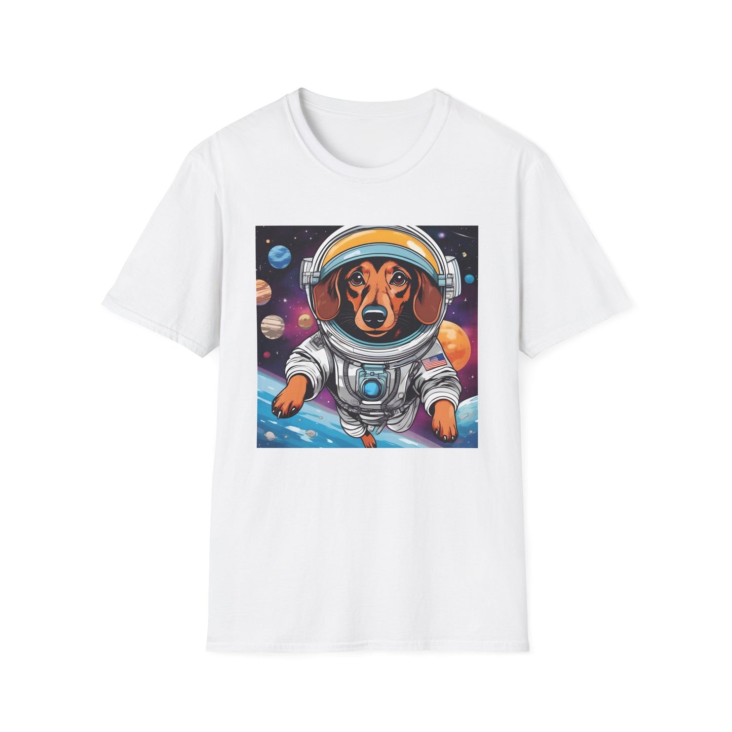Astronaut Dog Unisex Softstyle T Shirt - Playful Cosmic Pet Tee