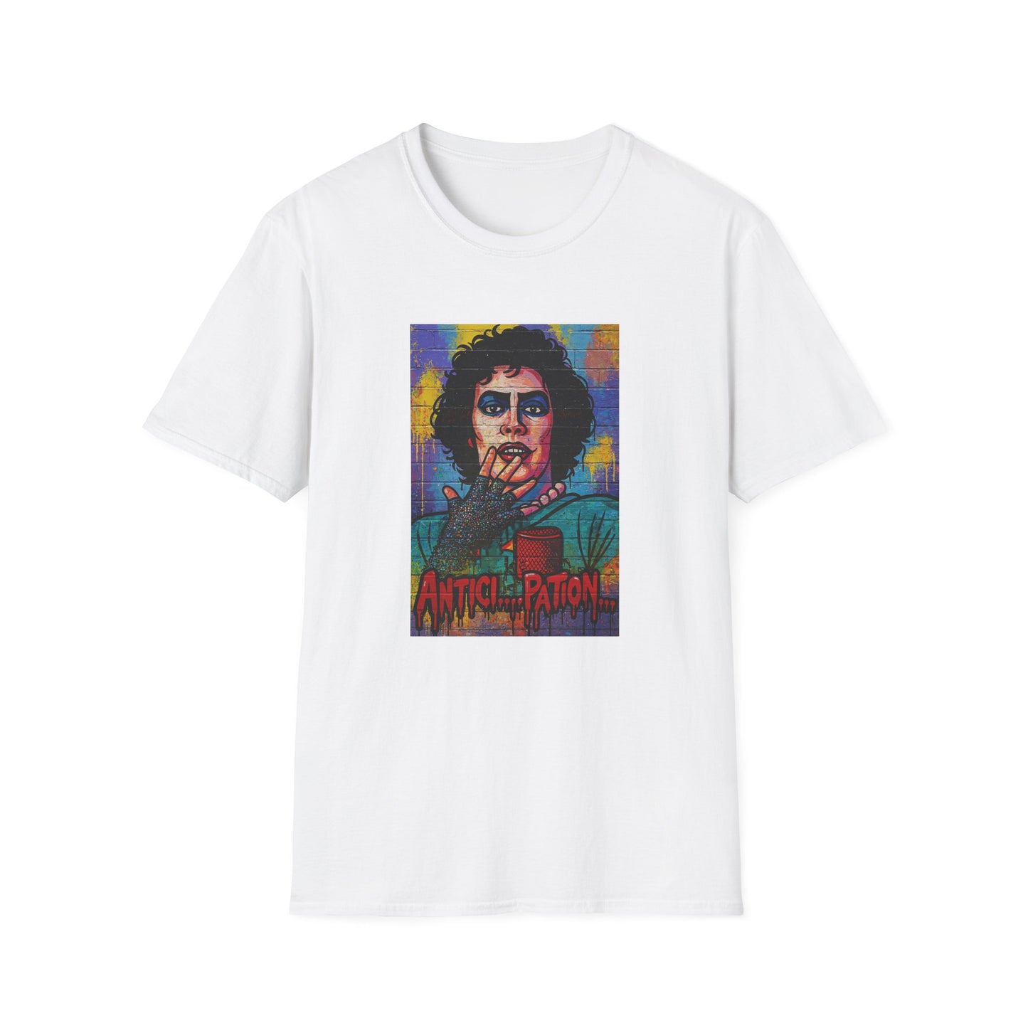 Rocky Horror  Frank-N-Furter "ANTICI...PATION" Street Art T Shirt – Cult Classic Glamour for Your Walls