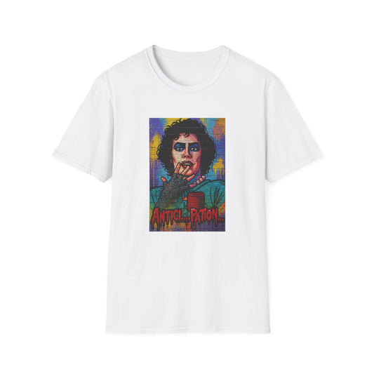 Rocky Horror  Frank-N-Furter "ANTICI...PATION" Street Art T Shirt – Cult Classic Glamour for Your Walls