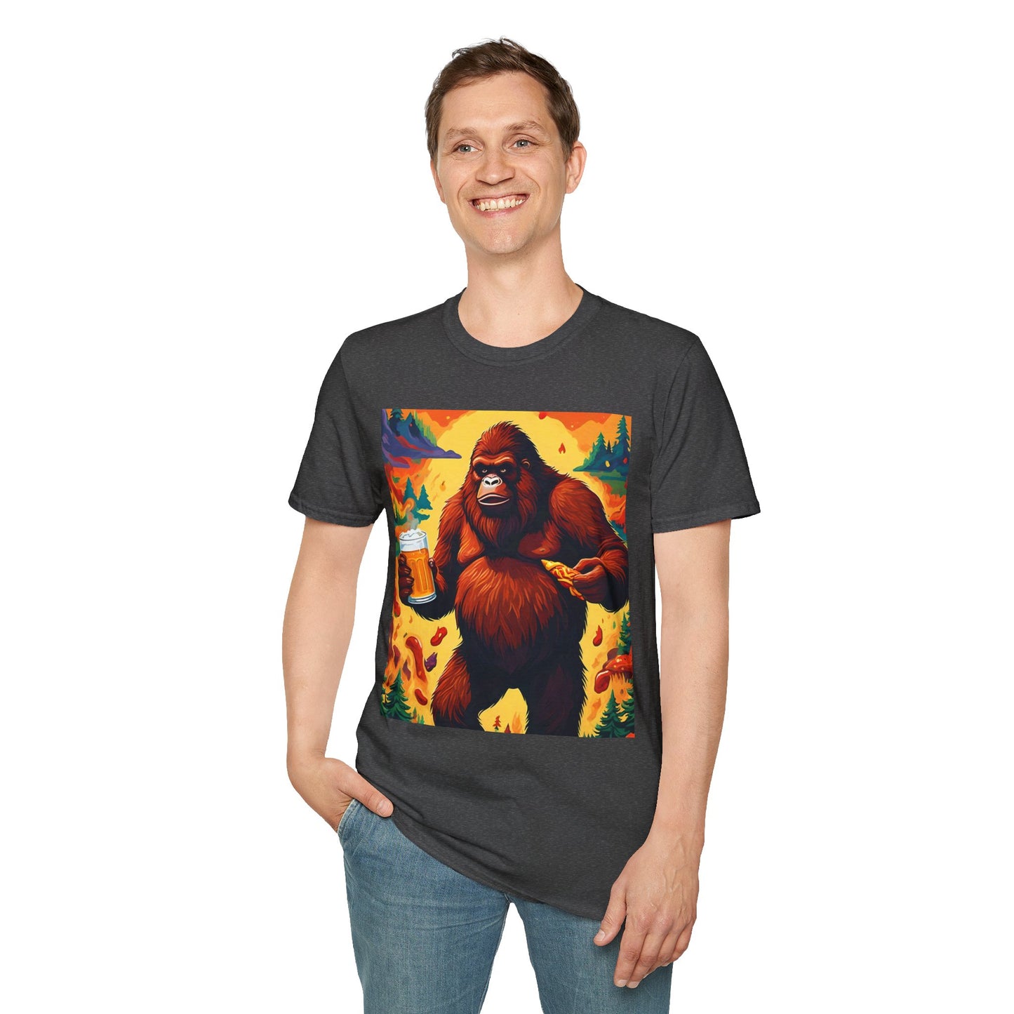 Sasquatch Snack T Shirt: Beer, Pizza, and Forest Fire Realness