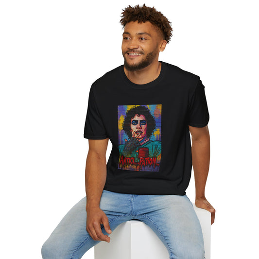 Rocky Horror  Frank-N-Furter "ANTICI...PATION" Street Art T Shirt – Cult Classic Glamour for Your Walls