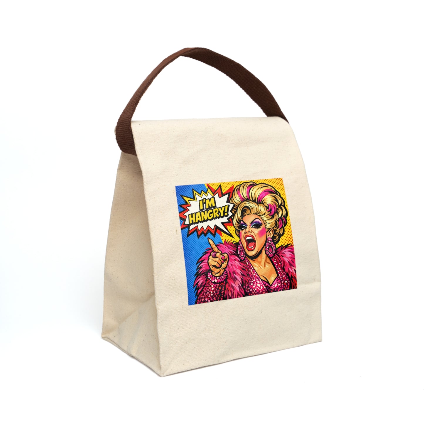 Canvas Lunch Bag — Pop Art Drag 'I'm Hangry!' Insulated Tote