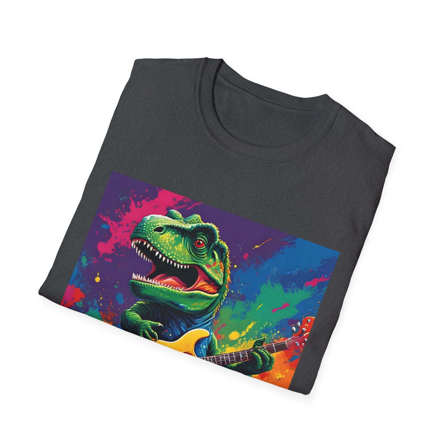 "Jurassic Jam T Shirt: T. Rex Shreds in Full Color Fury" Unisex Softstyle T Shirt