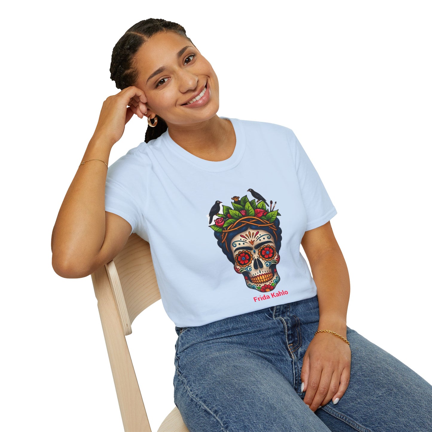 Frida Kahlo Sugar Skull T Shirt — Día de los Muertos Floral Art Tee