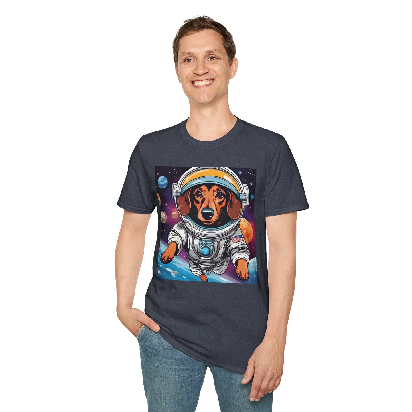 Astronaut Dog Unisex Softstyle T Shirt - Playful Cosmic Pet Tee