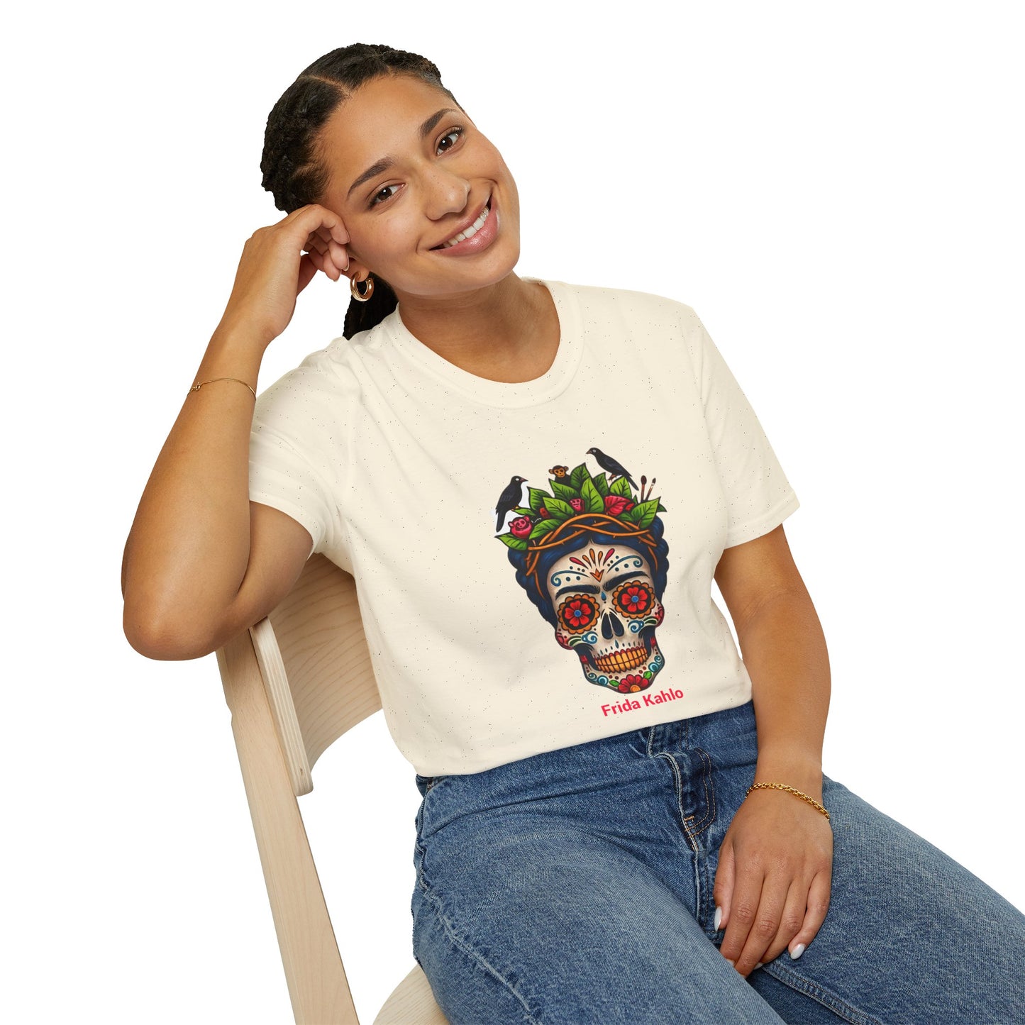 Frida Kahlo Sugar Skull T Shirt — Día de los Muertos Floral Art Tee