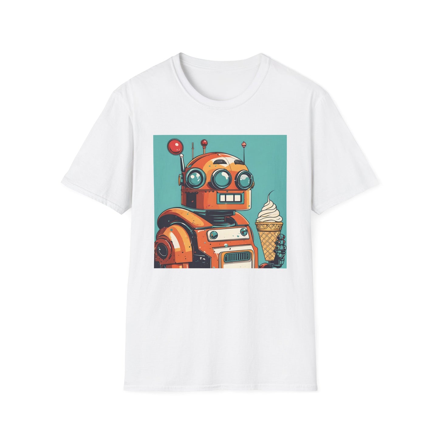 Retro Robot with Ice Cream T Shirt – Sweet Tech Nostalgia