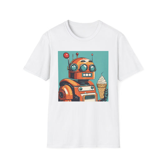 Retro Robot with Ice Cream T Shirt – Sweet Tech Nostalgia