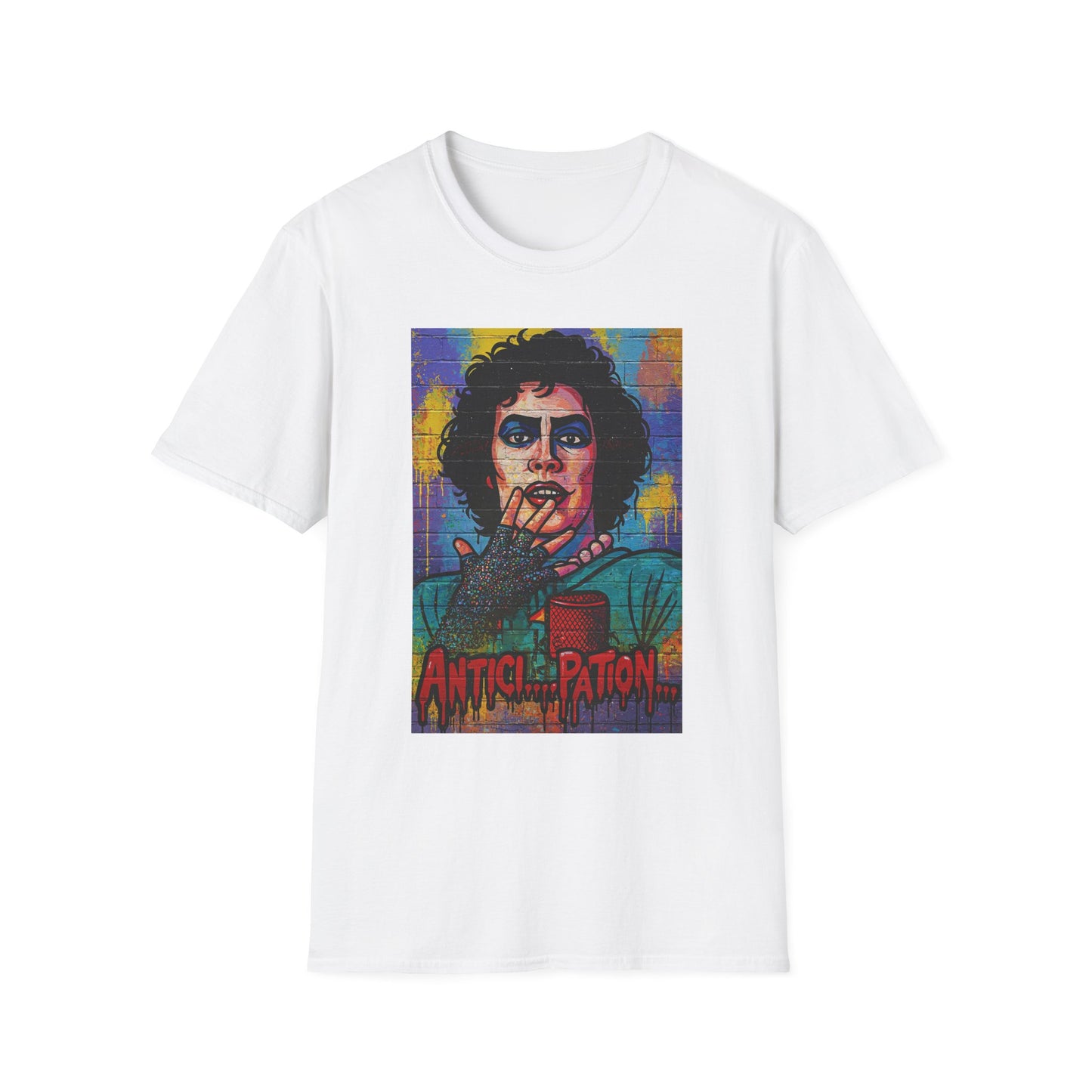 Rocky Horror  Frank-N-Furter "ANTICI...PATION" Street Art T Shirt – Cult Classic Glamour for Your Walls