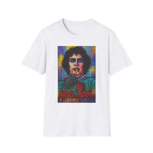 Rocky Horror  Frank-N-Furter "ANTICI...PATION" Street Art T Shirt – Cult Classic Glamour for Your Walls