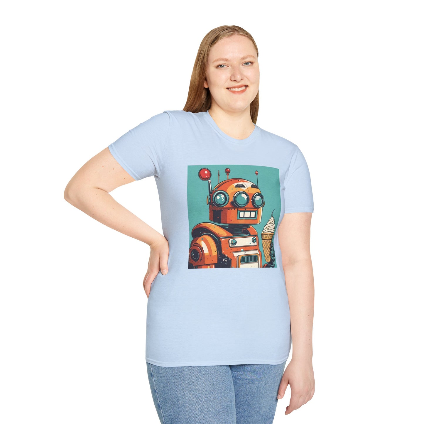 Retro Robot with Ice Cream T Shirt – Sweet Tech Nostalgia