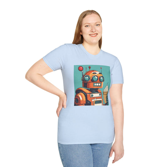 Retro Robot with Ice Cream T Shirt – Sweet Tech Nostalgia