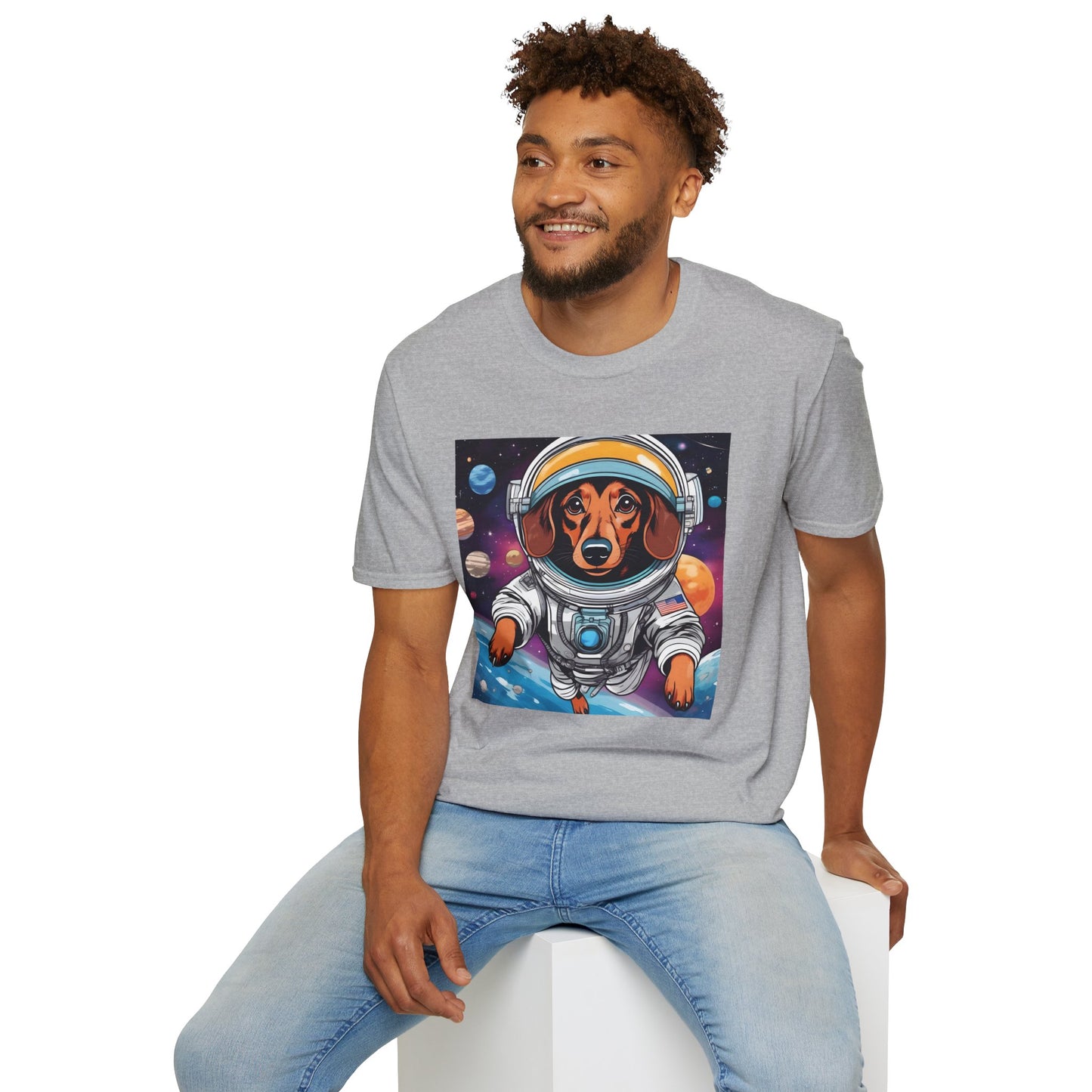 Astronaut Dog Unisex Softstyle T Shirt - Playful Cosmic Pet Tee