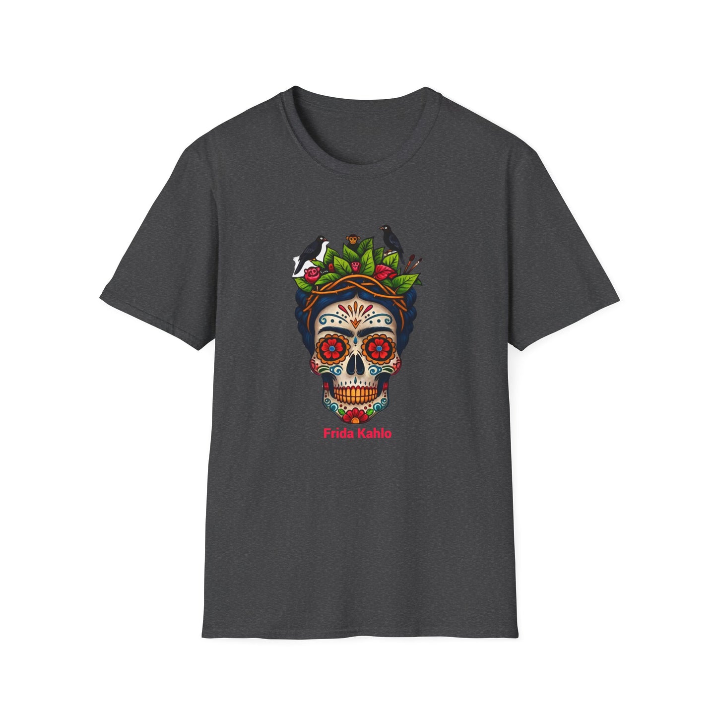 Frida Kahlo Sugar Skull T Shirt — Día de los Muertos Floral Art Tee