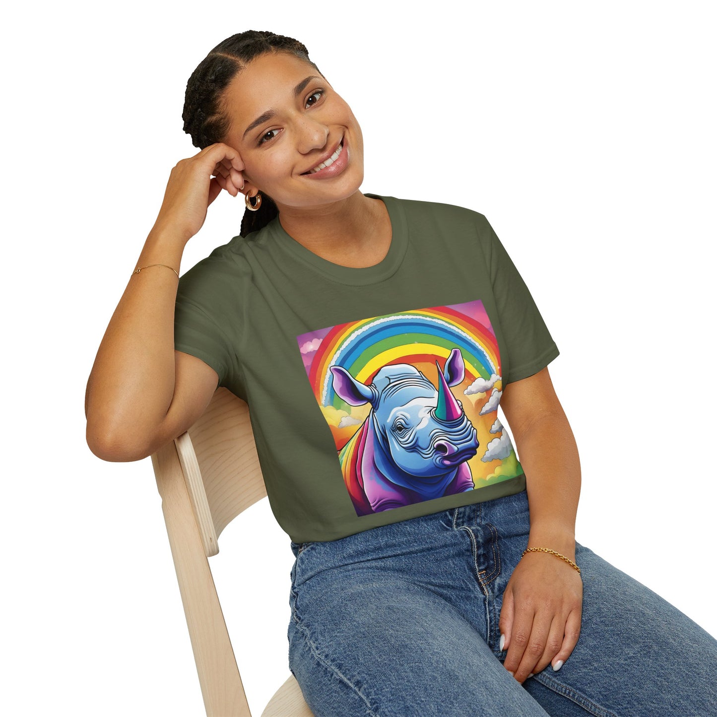 Rainbow Rhino Rampage – Surreal Safari T Shirt