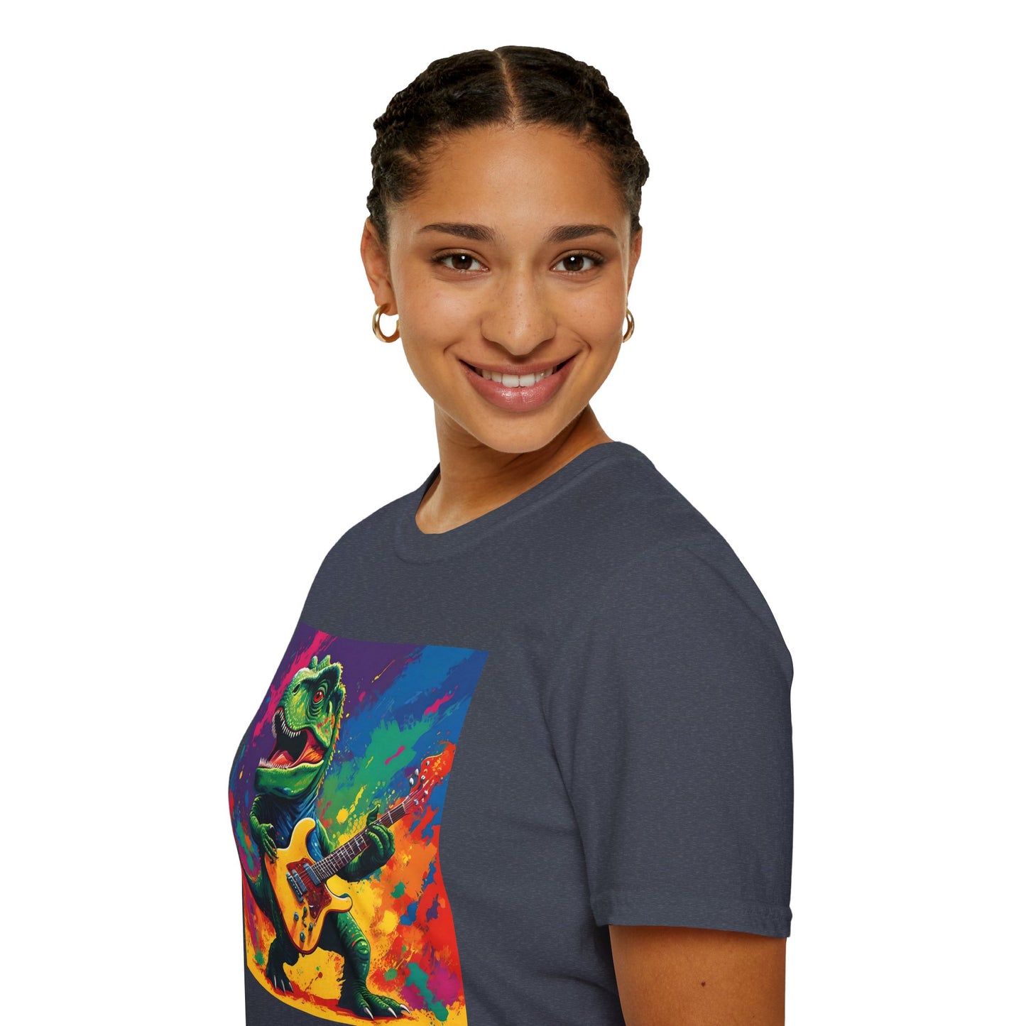 "Jurassic Jam T-Shirt: T. Rex Shreds in Full Color Fury" Unisex Softstyle T Shirt