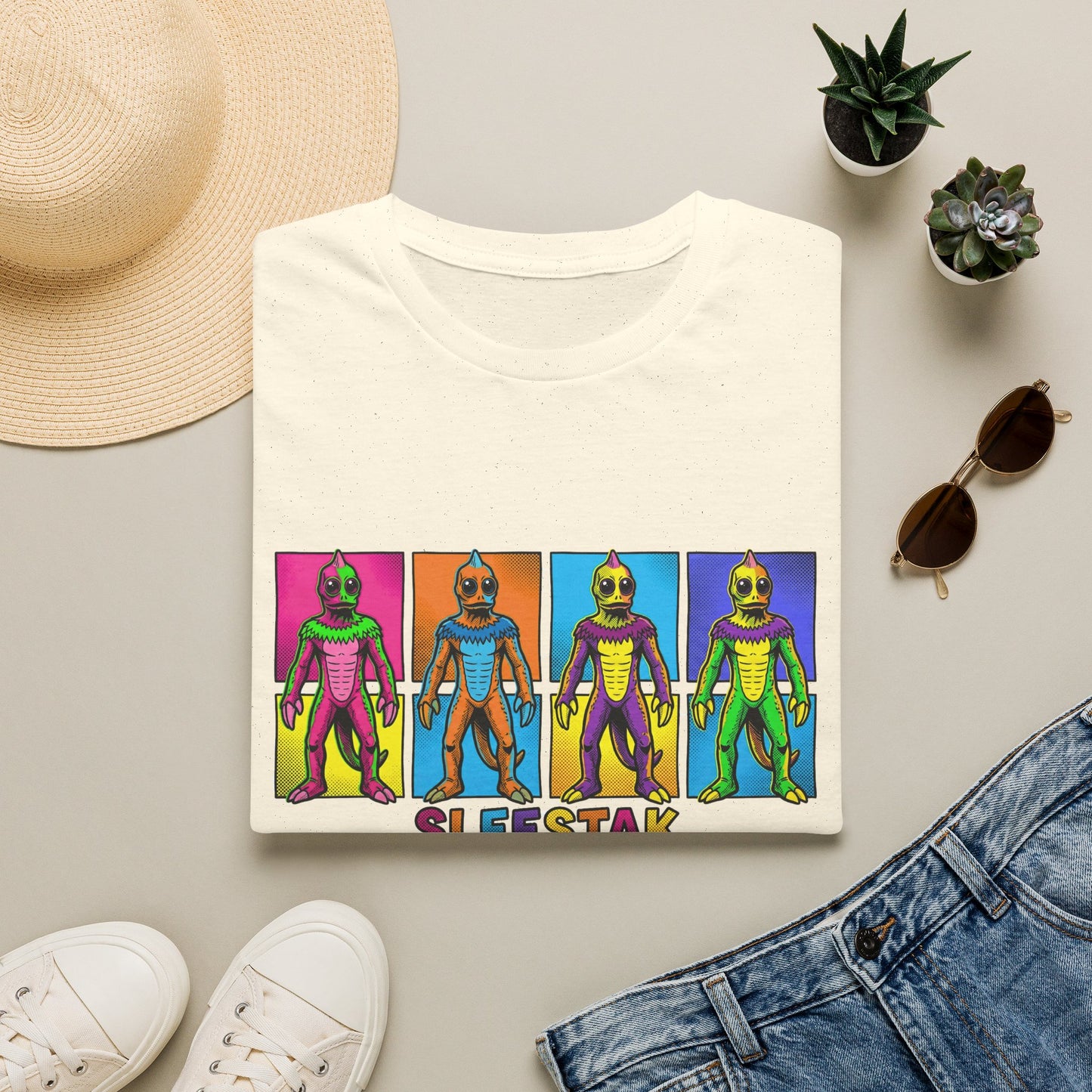 Sleestax Retro Alien Graphic T-Shirt — Colorful Pop Art Sci‑Fi Tee