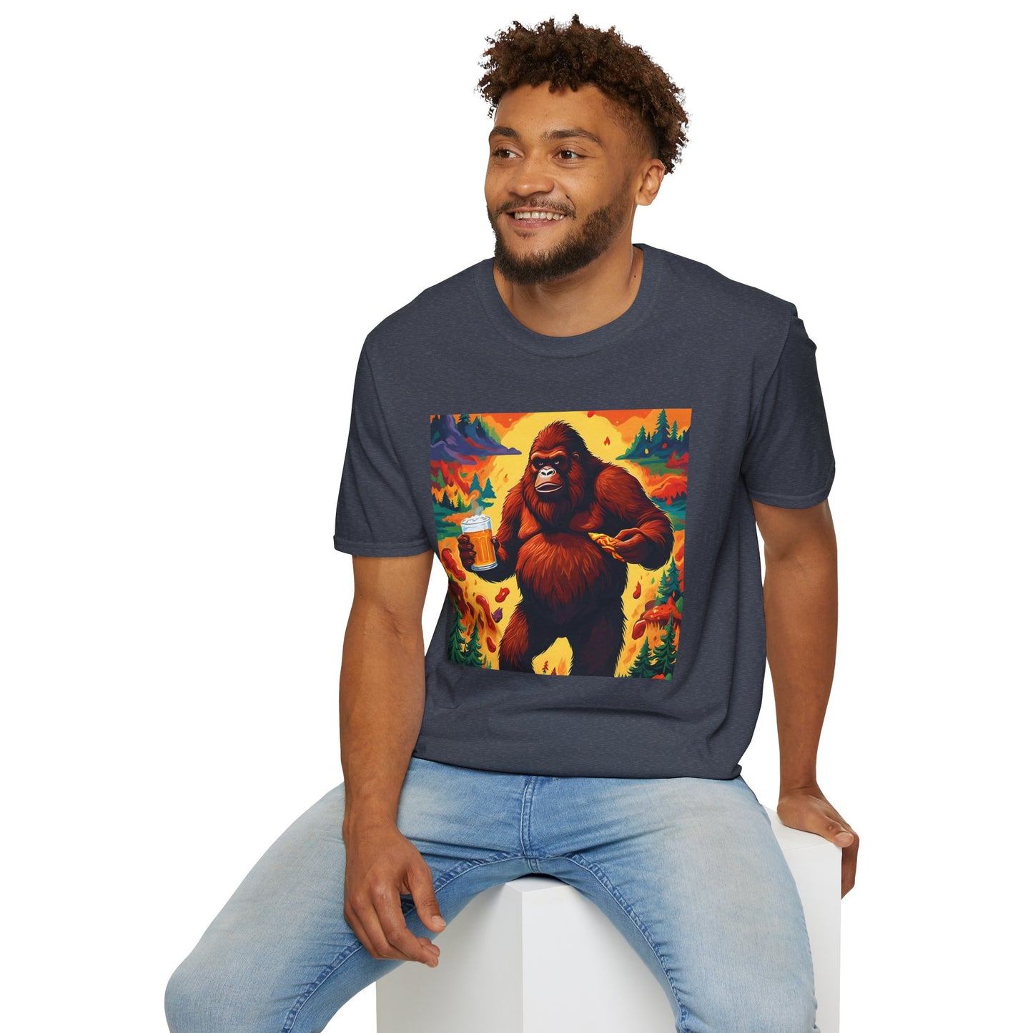 Sasquatch Snack T Shirt: Beer, Pizza, and Forest Fire Realness