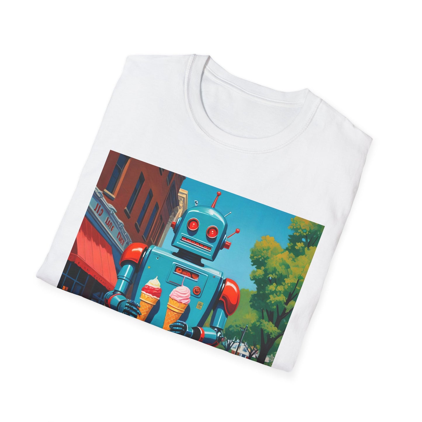 "Atomic Sundae: Retro Robot Ice Cream T Shirt