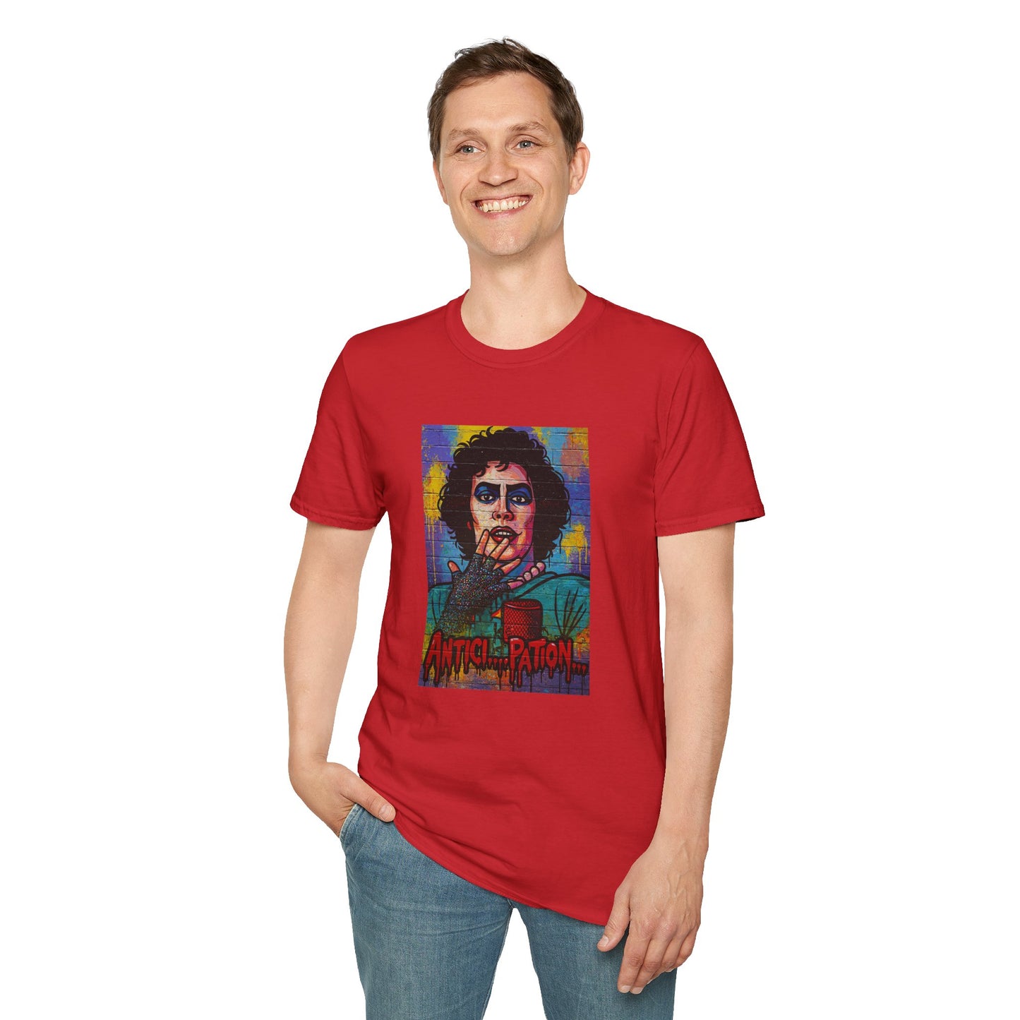 Rocky Horror  Frank-N-Furter "ANTICI...PATION" Street Art T Shirt – Cult Classic Glamour for Your Walls