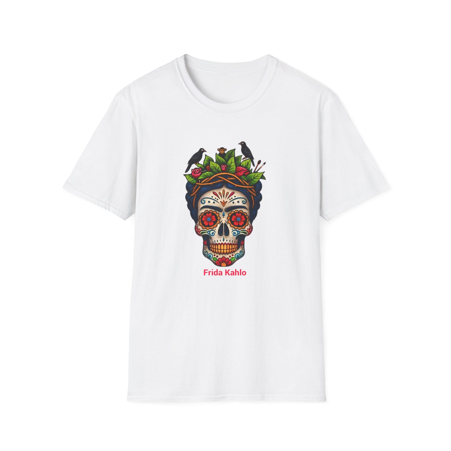 Frida Kahlo Sugar Skull T Shirt — Día de los Muertos Floral Art Tee