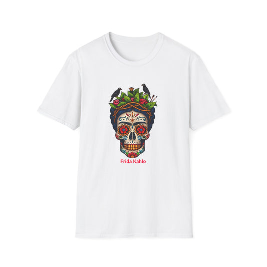 Frida Kahlo Sugar Skull T Shirt — Día de los Muertos Floral Art Tee