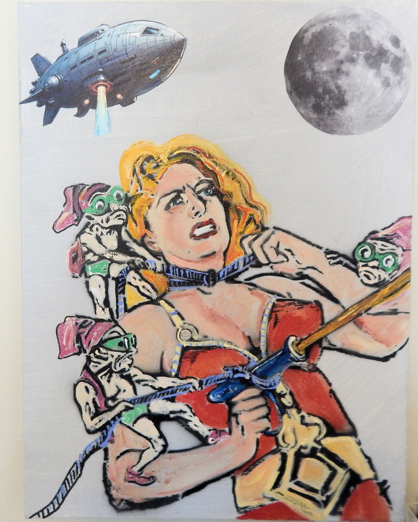 Original Graffiti Painting – Sci-Fi Femme Showdown  Comic Book Chaos Meets Street Art 12"x16"