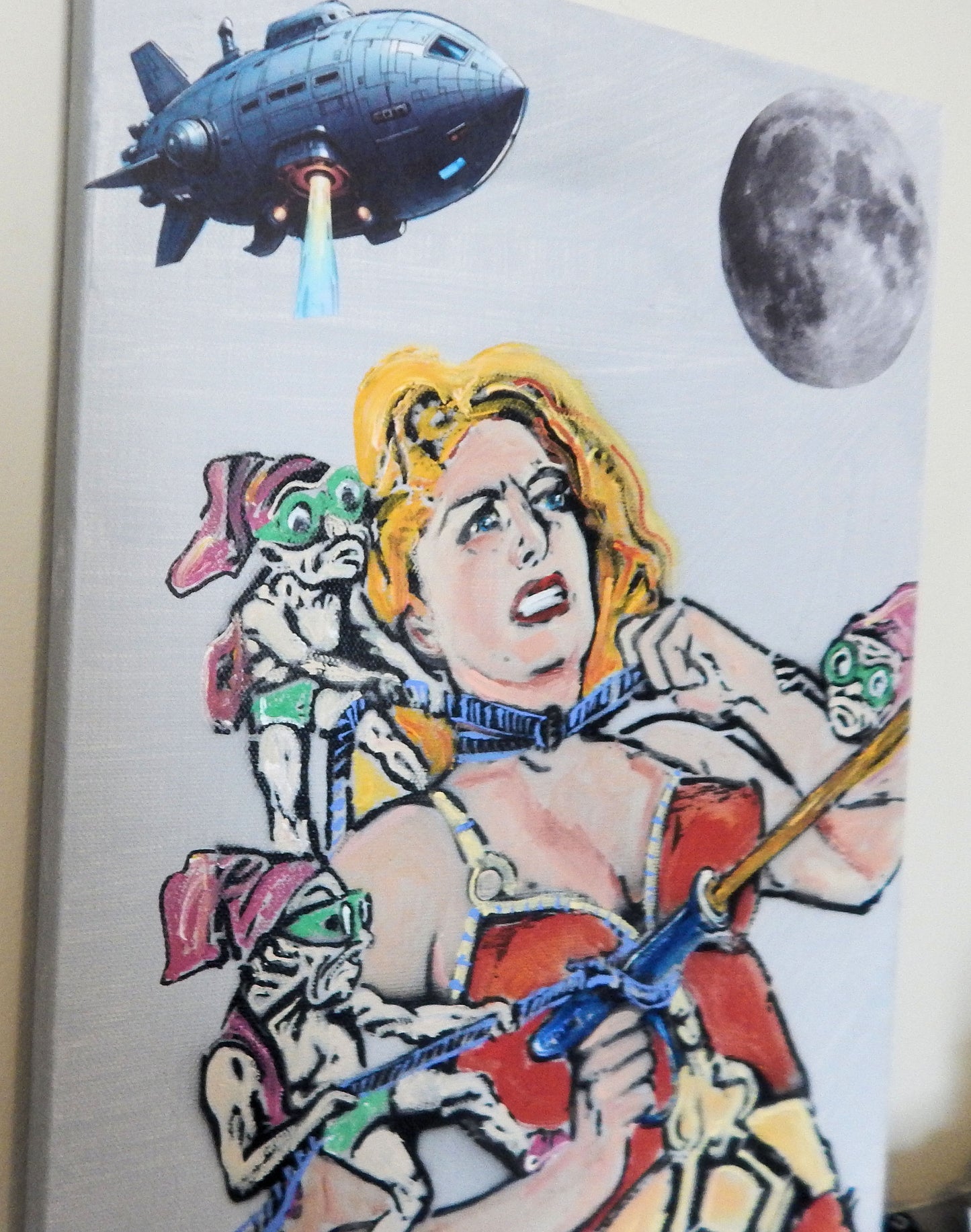 Original Graffiti Painting – Sci-Fi Femme Showdown  Comic Book Chaos Meets Street Art 12"x16"