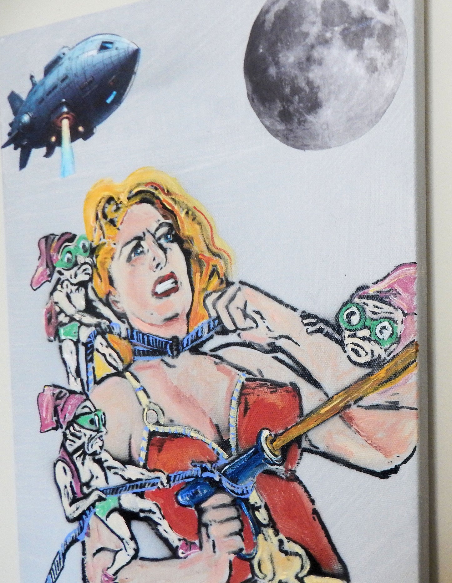 Original Graffiti Painting – Sci-Fi Femme Showdown  Comic Book Chaos Meets Street Art 12"x16"