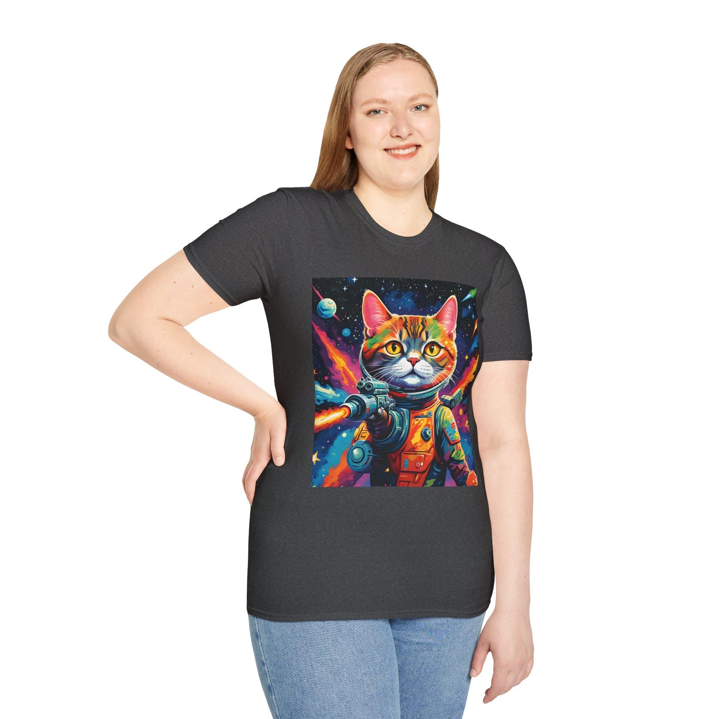 "Laser Catstronaut T Shirt: Galactic Glam Meets Feline Firepower"