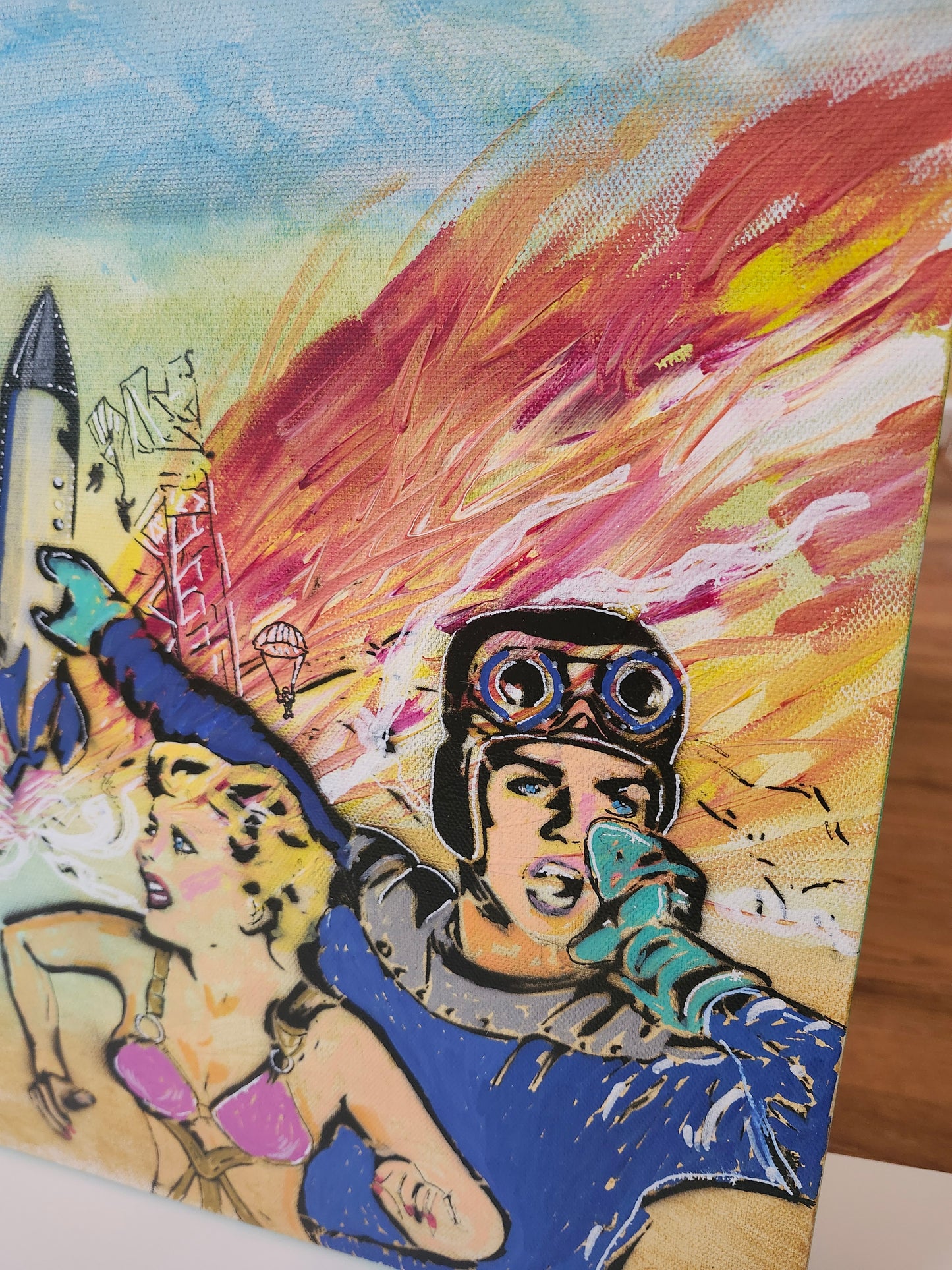 Retro Space Adventure Original Painting – Pop Art Sci-Fi Canvas Art, Mid-Century Inspired, One-of-a-Kind Artwork