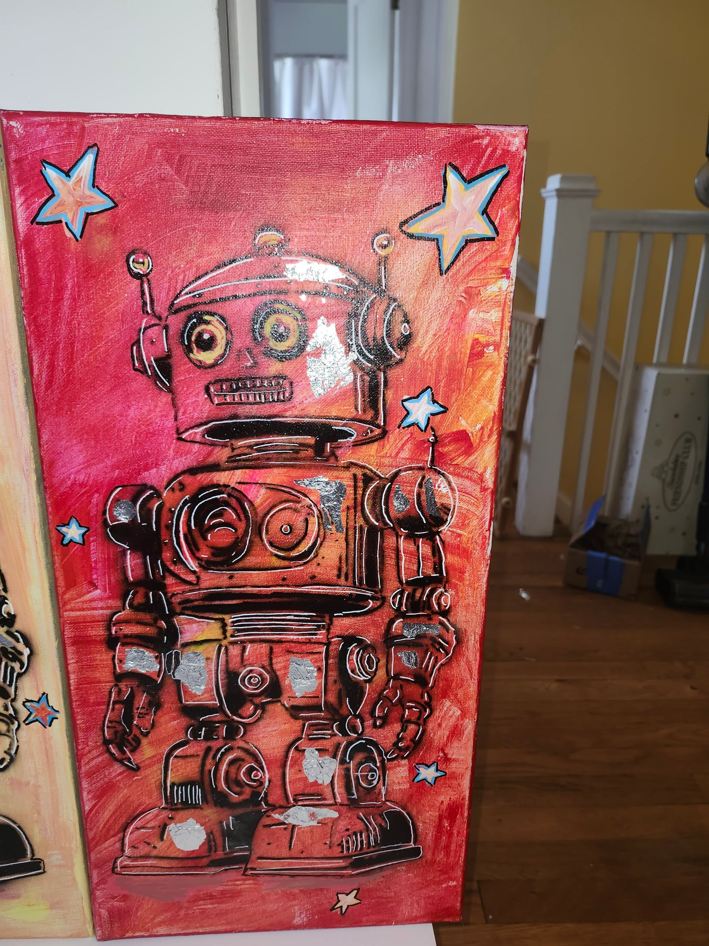 Retro Robot Pop‑Art Triptych – 10x20 Three‑Frame Set Original Art