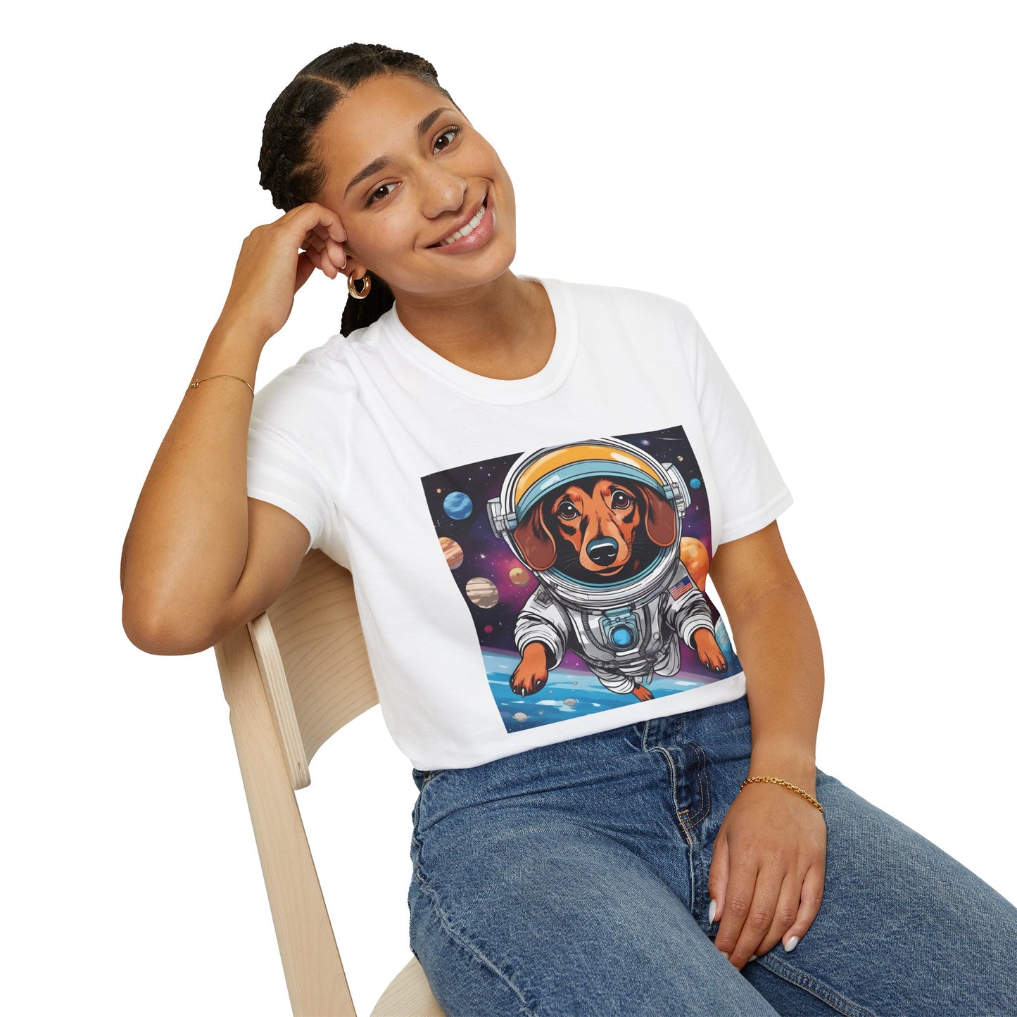 Astronaut Dog Unisex Softstyle T Shirt - Playful Cosmic Pet Tee