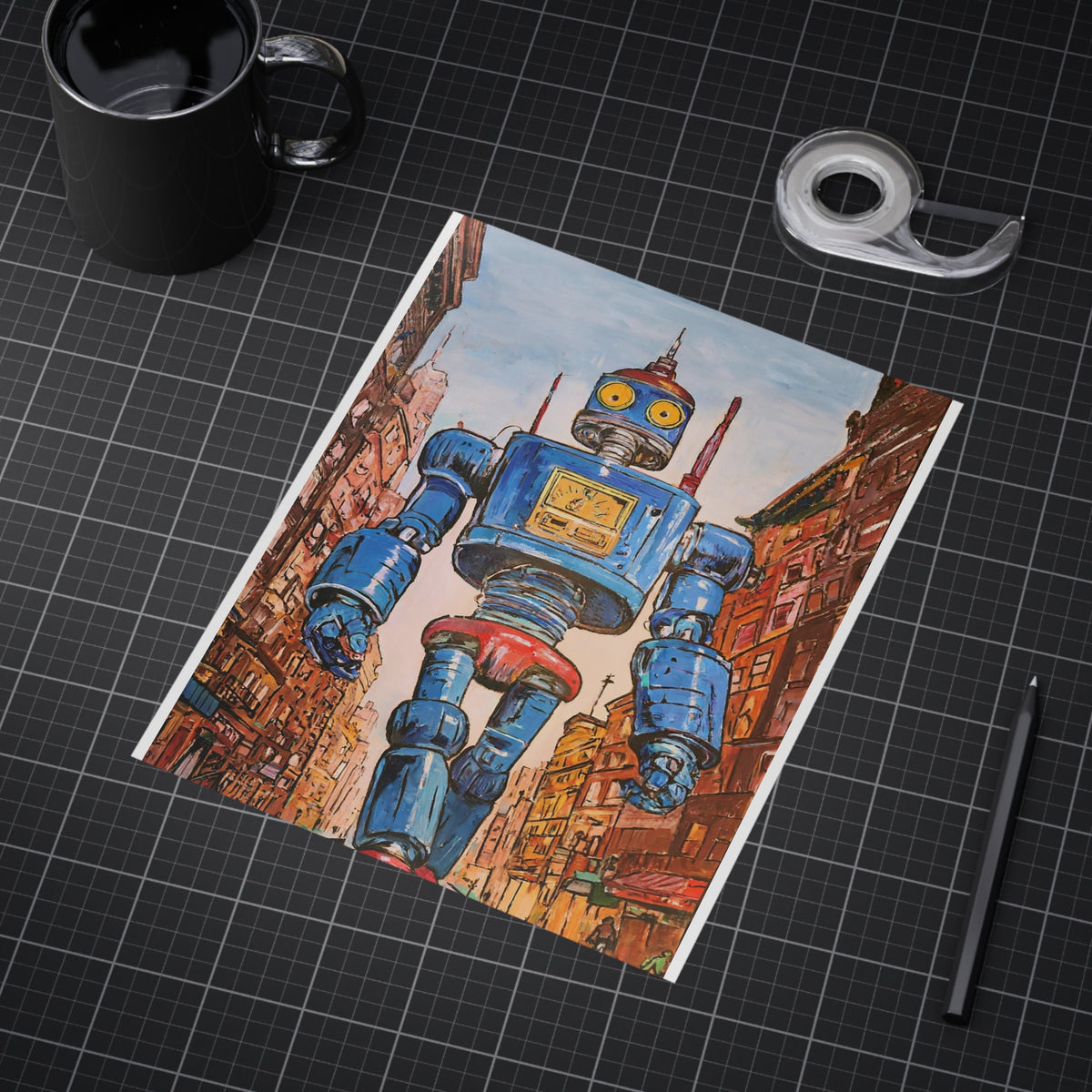 Retro Robot Cityscape - Limited Edition Enhanced 8" x 10" Print